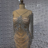 Luxury Crystal Tassel Dubai Caramel Evening Dresses for Women Wedding Spaghetti Strap Formal Prom Party Gown LA72468