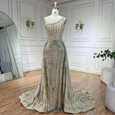 Luxury Dubai Arabia Nude Beaded One Shoulder Mermaid Elegant Evening Dresses Gowns For Woman Wedding Party LA71538