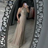 Luxury Dubai Arabic A-Line Gold Beaded Tassel Formal Evening Dresses for Women's Wedding Party Gowns 2025 LA70357