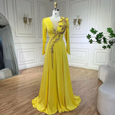 Luxury Dubai Arabic Yellow Mermaid Elegant Tassel Beaded Evening Dresses Gowns For Women Wedding Party 2025 LA72555