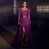 On Sale no return no refund Luxury Dubai Fuchsia Evening Dresses for Women Wedding 2025 Long Sleeve Overskirt Arabic Formal Party LA71678