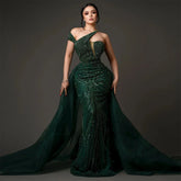 Luxury Emerald Green Evening Dress with Overskirt Elegant One Shoulder Women Wedding Party Formal Gowns LA72474
