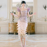 Luxury Feathers Tassel Lilac Dubai Evening Dresses LA72004
