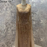 Luxury Gold Cape Sleeves Evening Dresses Gowns 2025 A-Line Beaded For Woman Wedding Party LA71416