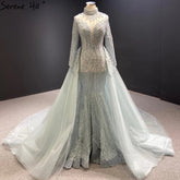 Luxury Grey With Detachable Train Mermaid Pearls Bridal Wedding Dresses Gowns 2025 HM67140 Custom Made