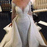 Luxury Ivory Detachable Train Mermaid Wedding Dresses Gowns 2025 Pearls Beading Bride Dress HM67182 Custom Made