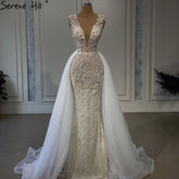 Luxury Ivory Mermaid Evening Dresses Gowns 2025 Beading Elegant With Train Formal Dress LA71109