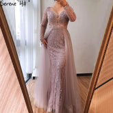 Luxury Muslim Pink With Train Mermaid Elegant Evening Dresses Gowns For Woman Party LA70433