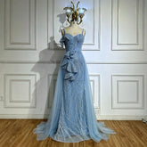 Mermaid Evening Dress With Skirt Light blue Beaded Spaghetti Strap For Formal Occasion 2025 LA72341A
