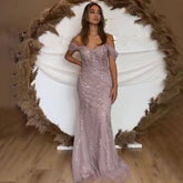 Mermaid Luxury Pink Evening Dresses Gowns 2025 Beaded Off The Shoulder Elegant For Woman Party LA71653