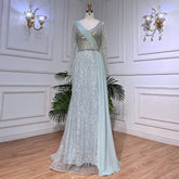 Mint Dubai Muslim Mermaid Puff Sleeves Overskirt Luxury Beaded Evening Dresses Gowns 2025 For Women Party LA72025