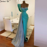 Mint Mermaid Split Evening Dresses Gowns 2025 Diamon One Shoulder Sexy For Women Party LA70875