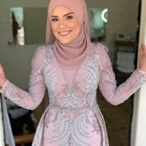 Moslim Roze Overrok Mermaid Avond Jurken 2025 Luxe Kralen Mermaid Voor Vrouw Party LA71572