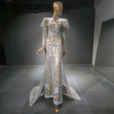 Moslim Zilveren Mermaid Overrok Avond Jurken 2025 Kralen Crystal Luxe Elegant Voor Vrouwen Party LA71573