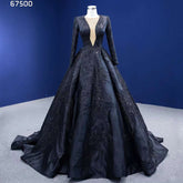 Muslim Black Luxury Lace Beaded Long Sleeves Wedding Dresses Bride Gowns Custom Made Ball Gown 2025 HM67500