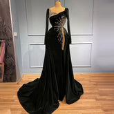 Muslim Black Mermaid Evening Dresses Gowns 2025 Velour Overskirt Elegant Luxury For Women Party LA71513