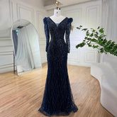 Muslim Blue Elegant Mermaid Beaded Arabic Luxury Evening Dresses Gowns for Women Wedding Party 2025 LA71931