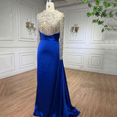 Muslim Blue Mermaid Luxury Beaded Arabic Elegant Long Evening Dresses Gowns For Women Wedding Party 2025 LA72107