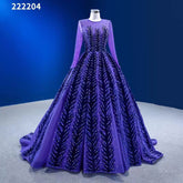 Muslim Blue Purple Luxury Beaded Appliques Lace Up Ball Gowns Wedding Dress 2025 High End Custom Made HM222204