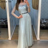 Muslim Gold A-Line Evening Dresses Gowns 2025 Luxury Beaded Sashes For Women Party LA71458