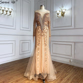 Muslim Gold Luxury Evening Dresses Gowns 2025 Beaded Tassels Elegant For Women Party LA60780