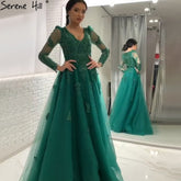 Muslim Green A-Line Evening Dresses Gowns 2025 Beading Lace Luxury For Women Party LA71068