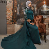 Muslim Green Detachable Skirt Evening Dresses Gowns 2025 Beading Elegant For Women Wedding Party LA71057
