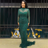 Muslim Green Elegant Mermaid Luxury Lace Beaded Arabic Evening Dresses Gowns For Women Wedding Party 2025 LA71913
