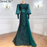 Muslim Green Lantern Sleeves Evening Dresses Gowns 2025 Mermaid Elegant For Women Party LA71160