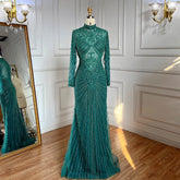 Muslim Green Mermaid Elegant High Neck Luxury Beaded Evening Dresses Gowns 2025 For Women Party LA71776