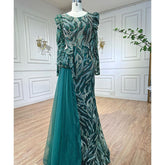 Muslim Green Mermaid Elegant With Oversk Sexy Lace Beaded Luxury Evening Dresses Gowns For Women Party 2025 LA72123