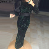 Muslim Green Mermaid With Train Sparkle Elegant Luxury Long Sleeves For Women Party 2025 LA71019
