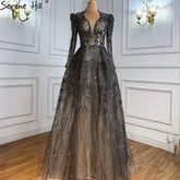 Muslim Grey Elegant Evening Dresses Long 2025 A-Line Beaded Wedding Party Gowns For Woman LA71126