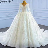 Muslim Ivory Luxury Wedding Dresses 2025 Beading Pearls Ball Gown Bridal Dress HM67260 Custom Made