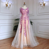 Muslim Lilac A Line O Neck Beaded Dubai Luxury Long Evening Dresses Gowns 2025 For Women Wedding Party LA71958