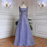Muslim Lilac A Line Square Collar Beaded Luxury Dubai Evening Dresses Gowns For Women Wedding Party 2025 LA71985