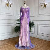 Muslim Lilac Mermaid Elegant Beaded Crystal Dubai Long Evening Dresses Gowns 2025 For Women Wedding Party LA71959
