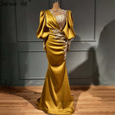 Muslim Luxury Gold Beaded Evening Dresses Gowns 2025 Satin Mermaid Elegant For Women Party LA71409