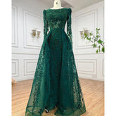 Muslim Luxury Green Mermaid Evening Dress with Overskirt Arabic For Women Wedding Party 2025 LA71610A