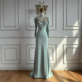 Muslim Mint Mermaid Beaded Satin Evening Dress Gown with Corset for Formal Occasion LA72797C 2025