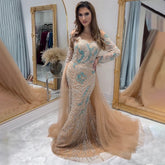 Muslim Nude Mermaid With Overskirt Beaded Split Long Evening Dresses Gowns For Woman Wedding Party 2025 LA71995
