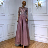 Muslim Pink A-Line Beaded Luxury Evening Dresses Gowns 2025 For Women Wedding Party LA71290A