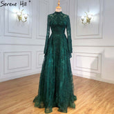 Muslim Pink Lace Beaded Evening Dresses Gowns 2025 A-Line Luxury For Women Wedding Party LA71247