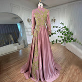 Muslim Pink Mermaid Embroidery Satin Elegant Evening Dresses Gowns 2025 For Women Wedding Party LA72218