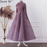 Muslim Purple Ankle Length Evening Dresses Gowns 2025 Beading Luxury For Women Party LA71151