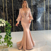 Muslim Rose Mermaid Evening Dresses Gowns 2025 Luxury Beaded Elegant Satin For Women Party LA71511
