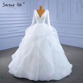 Muslim White Simple Wedding Dresses 2025 Ruched Lace Up High-end Bride Gowns HM67310 Custom Made
