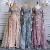 Muslim grey With Overskirt O-Neck Evening Dresses Gowns Luxury Beaded 2025 For Woman Party LA71723