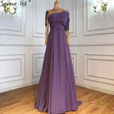 Musllim Purple A-Line Evening Dresses Gowns 2025 Beading Diamond Satin Sexy For Woman Party LA71053