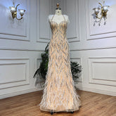 Vestidos de noche de sirena con tirantes finos, de lujo, con plumas y cuentas, estilo Dubái, para mujer, para boda, 2025, LA72010